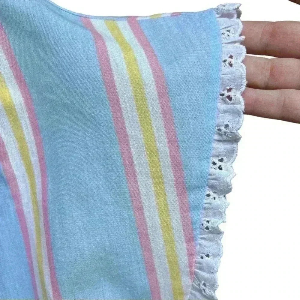 Vintage Pastel Striped Tattletale Shirt with Eyelet Trim Size L - Picture 3 of 5